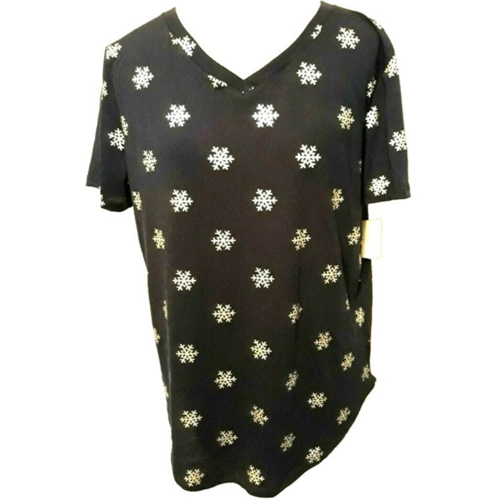 Womens Size M FIFTH SUN Navy Blue Silver Snow Flakes Holiday Christmas Tee Shirt